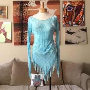 Forever 21 Velvet burnout beaded and fringe tunic